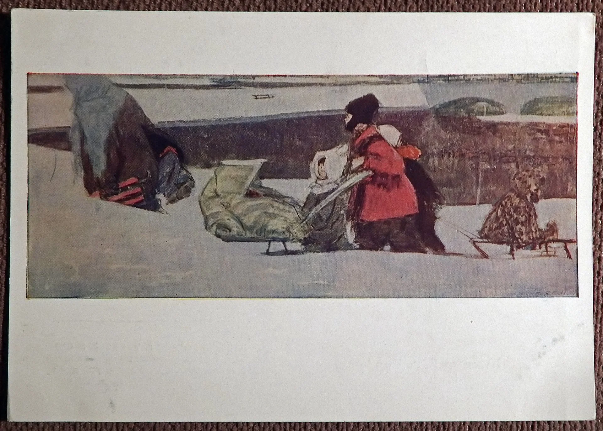 Открытка. Е. Грибов. Нагулялись. Дети. 1958 год - изображение 1