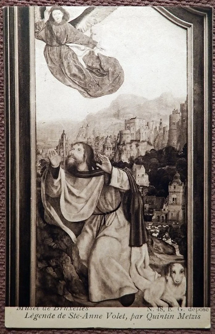Антикварная открытка. К. Массейс. Алтарь Св. Анны. Левая створка. Фрагмент