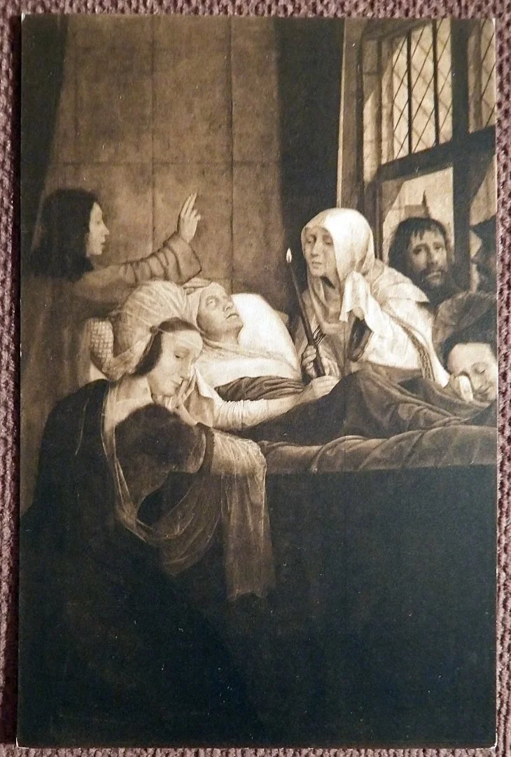Антикварная открытка. К. Массейс. Алтарь Св. Анны. Правая створка. Фрагмент