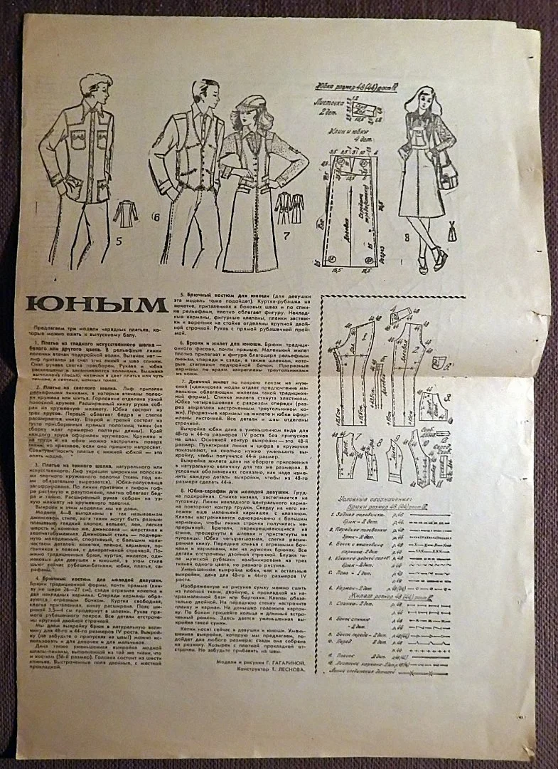 Выкройки. Одежда девушкам и юношам. Приложение к журналу Работница. 1978 год - миниатюра 3