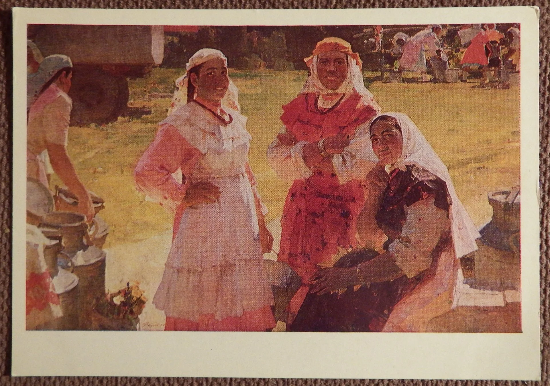 Открытка. Якулов. Сильные люди. Молодые доярки. 1983 год - изображение 1