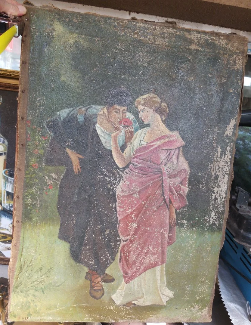 картина Римское рандеву, холст , масло, НХ, старинная - миниатюра 5