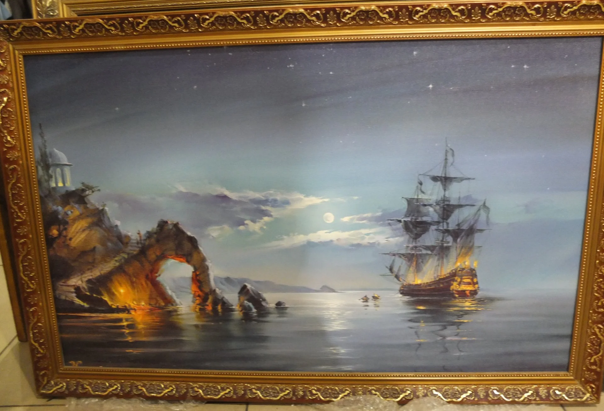 картина Корабль у мыса, оргалит, масло. большая. НХ - миниатюра 2