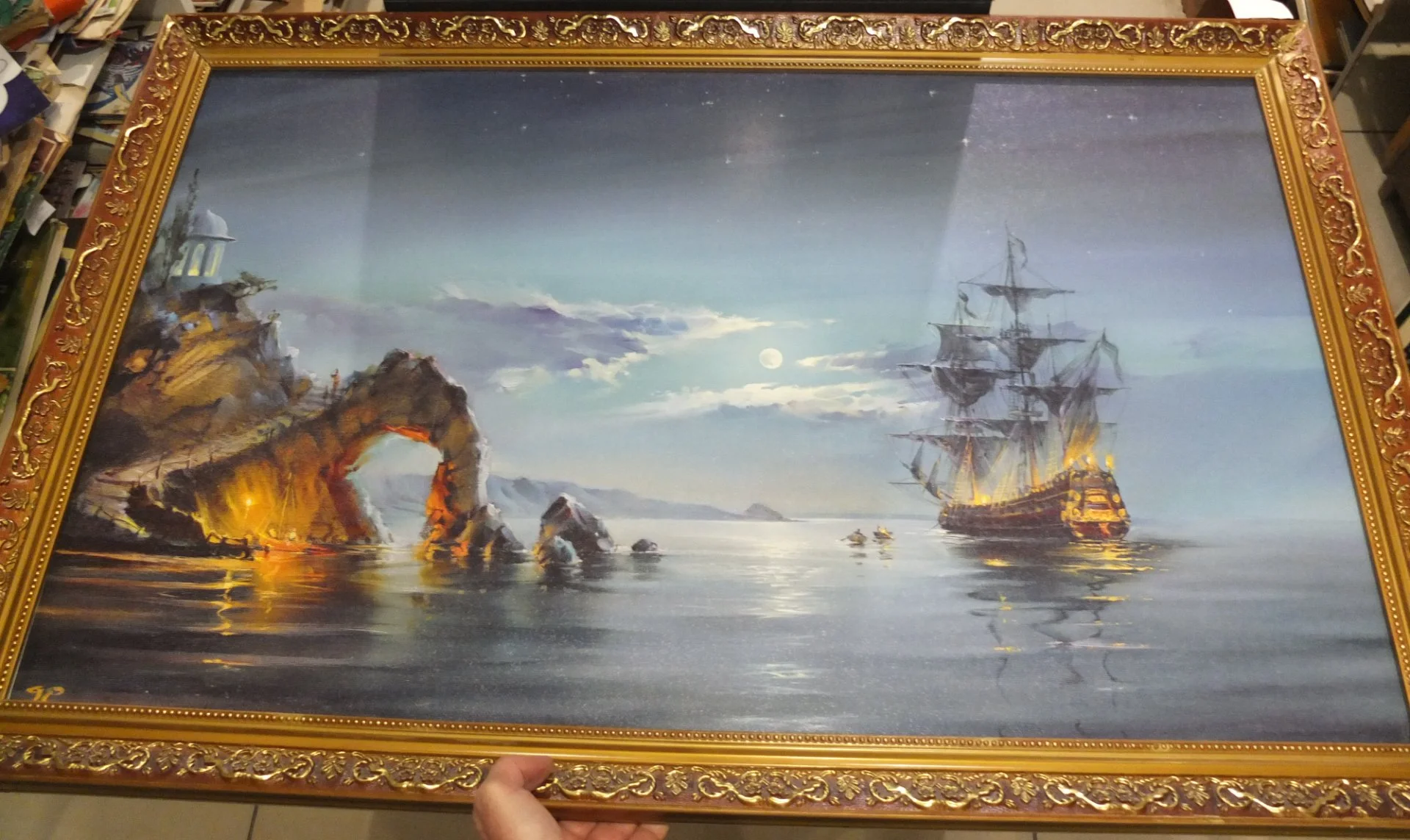 картина Корабль у мыса, оргалит, масло. большая. НХ - миниатюра 4
