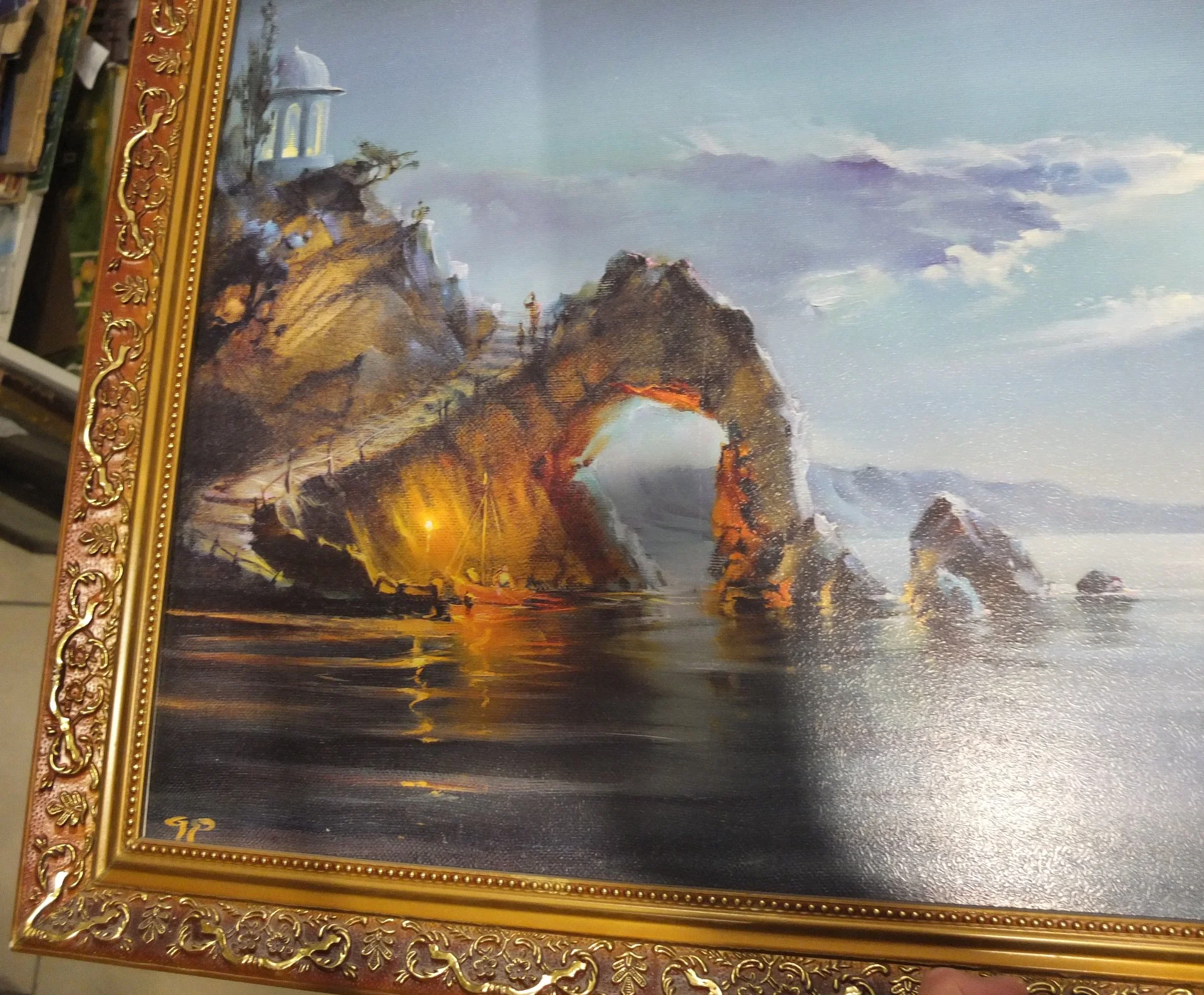 картина Корабль у мыса, оргалит, масло. большая. НХ - миниатюра 5