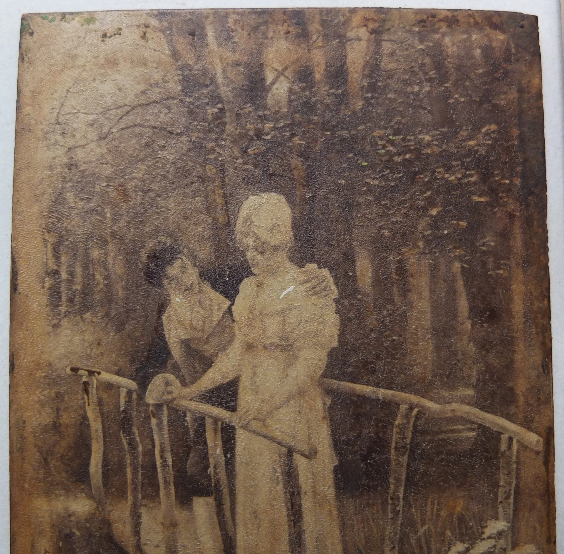 картина Свидание на мостике, дерево, масло, царская Россия,19 в - миниатюра 5