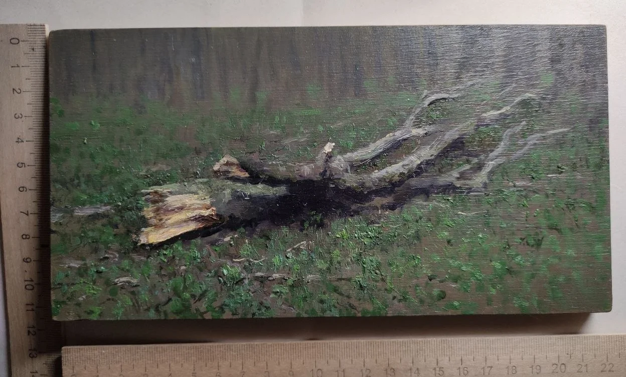 картина Бревно на опушке леса, дерево, масло, НХ - миниатюра 3