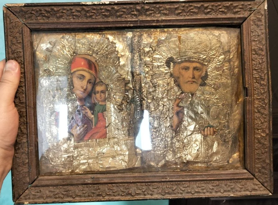 икона Богоматерь и Николай Чудотворец, 19 век - миниатюра 5