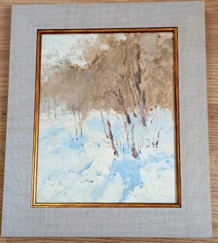 картина Зимние сугробы снега, холст ,картон, масло, НХ  20 см х 25 см