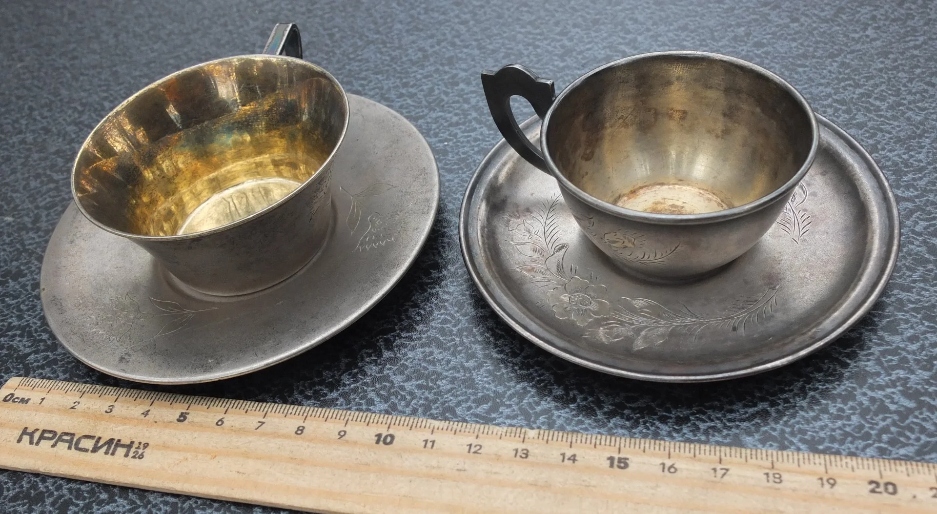 серебряные кофейные пары, 2 шт, женская и мужская, золочение, серебро 875 пр, СССР - миниатюра 13