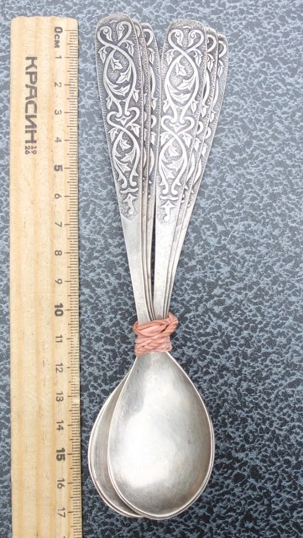 ложки десертные 6 шт, мельхиор, СССР - миниатюра 3