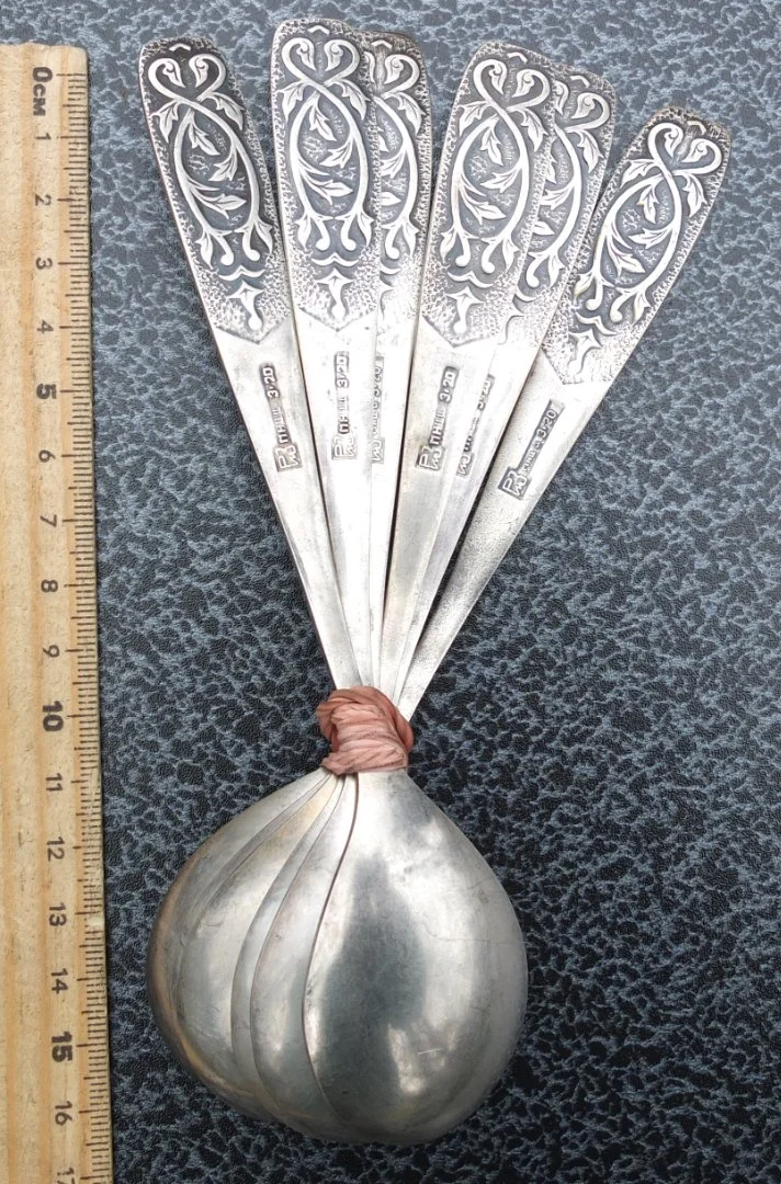 ложки десертные 6 шт, мельхиор, СССР - миниатюра 5