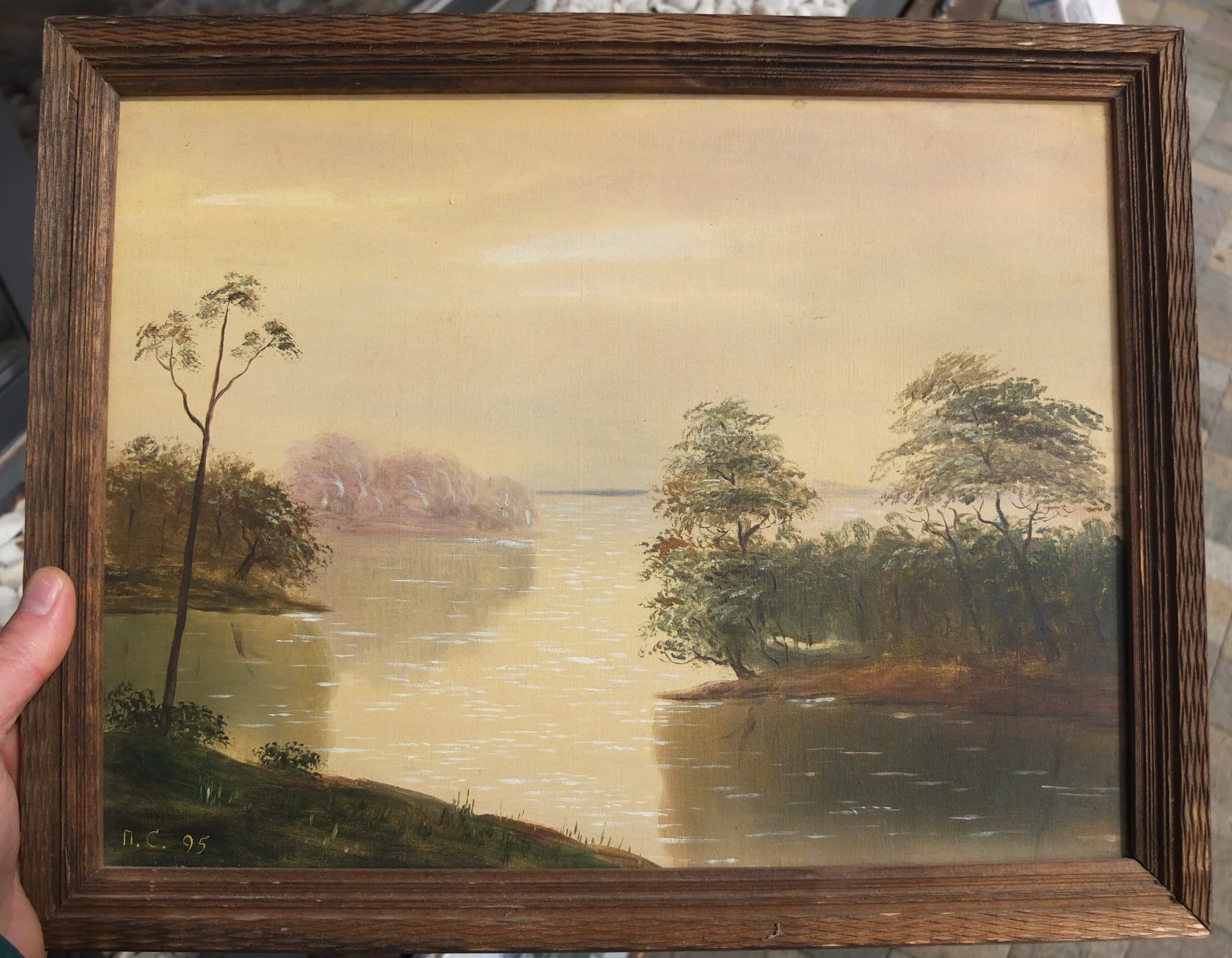 картина Берег реки с деревьями, холст, масло, НХ - изображение 1