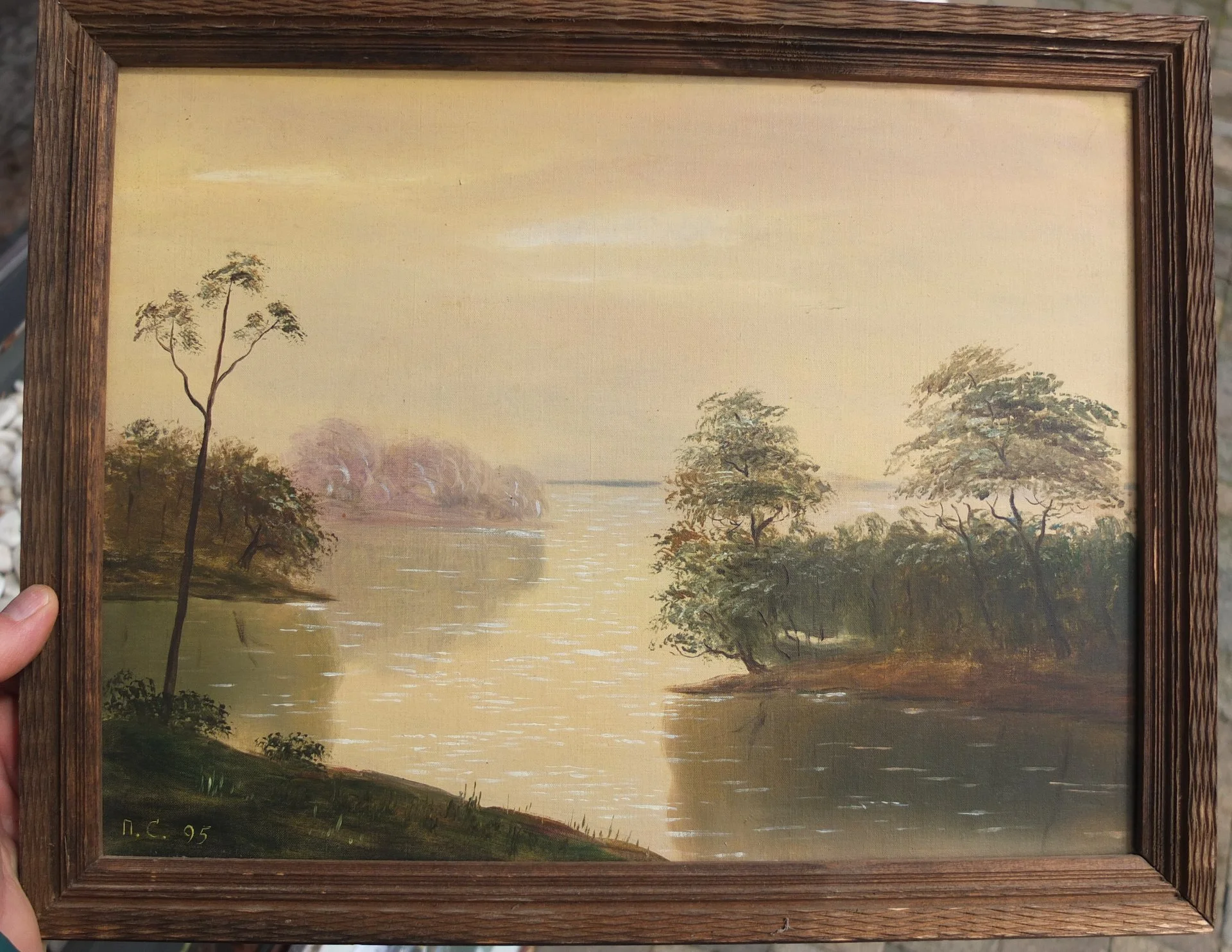 картина Берег реки с деревьями, холст, масло, НХ - миниатюра 3