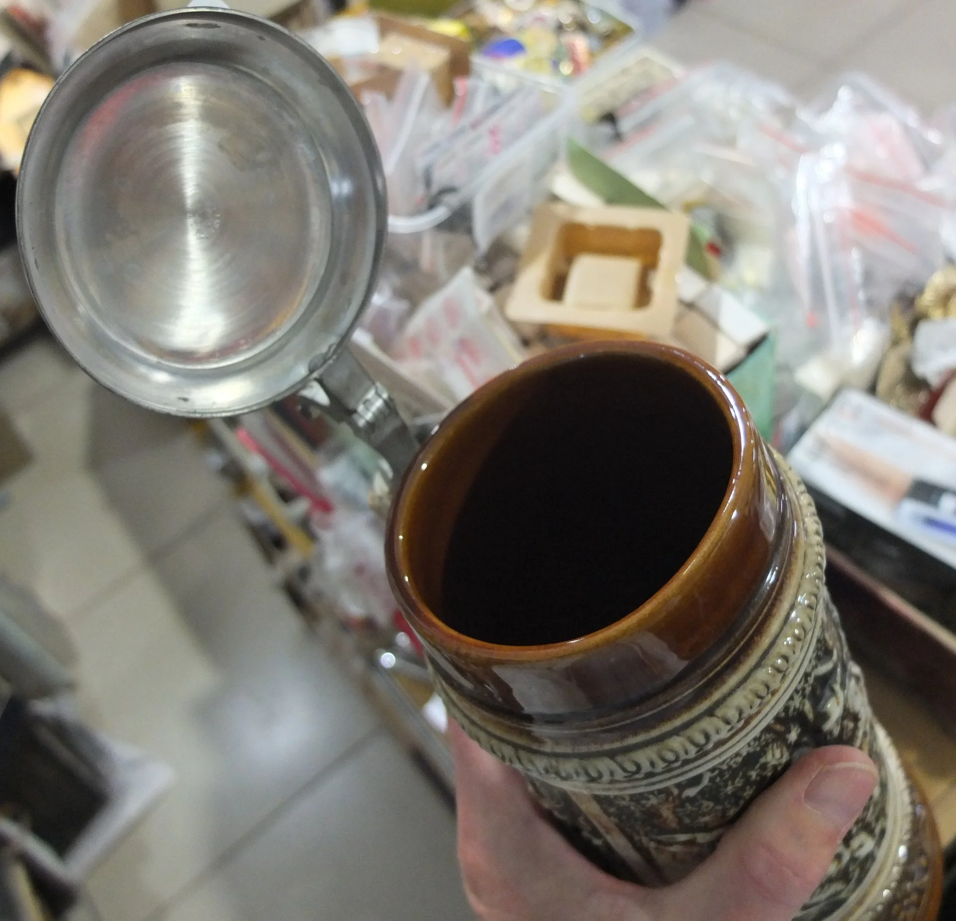 кружка пивная немецкая на 1 литр, охотничья тематика, старинная - миниатюра 5