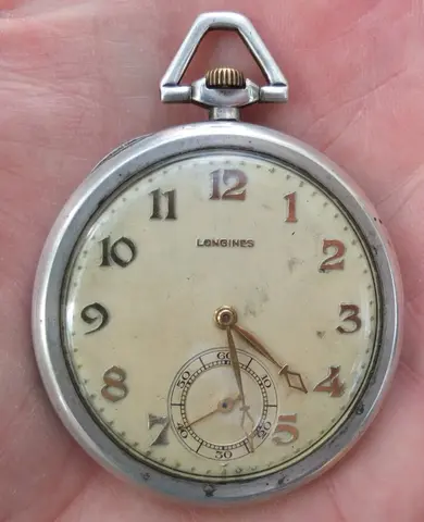 серебряные карманные часы LONGINES, Швейцария, 1920е годы