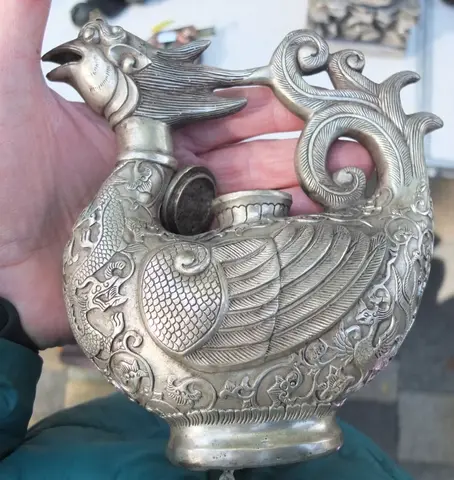 графин китайский Дракон , медный, серебрение, Китай