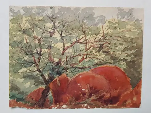 акварель Красные камни, архитектор художник Ламцова М.С.