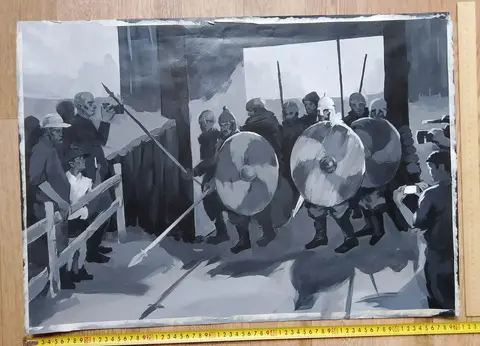 акварель Съёмки кино, картон, академическая работа, период СССР