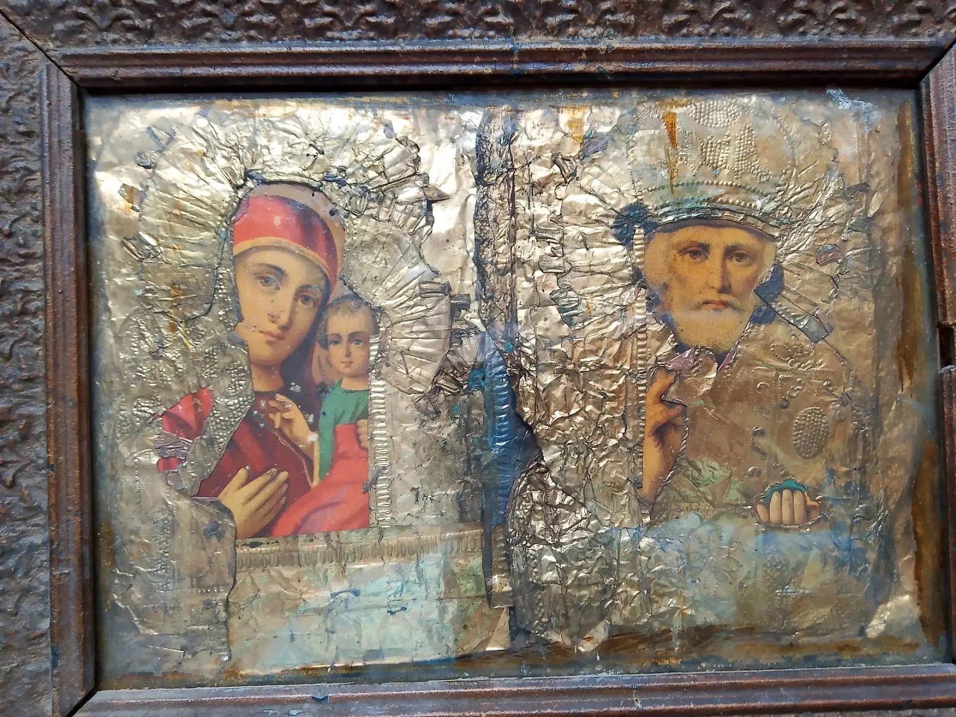 икона Богоматерь и Николай Чудотворец, литография на доске, 19 в - изображение 1
