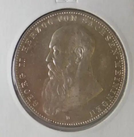 немецкая серебряная монета 5 марок, Георг 2, Заксен-Майнинген, 1908 год