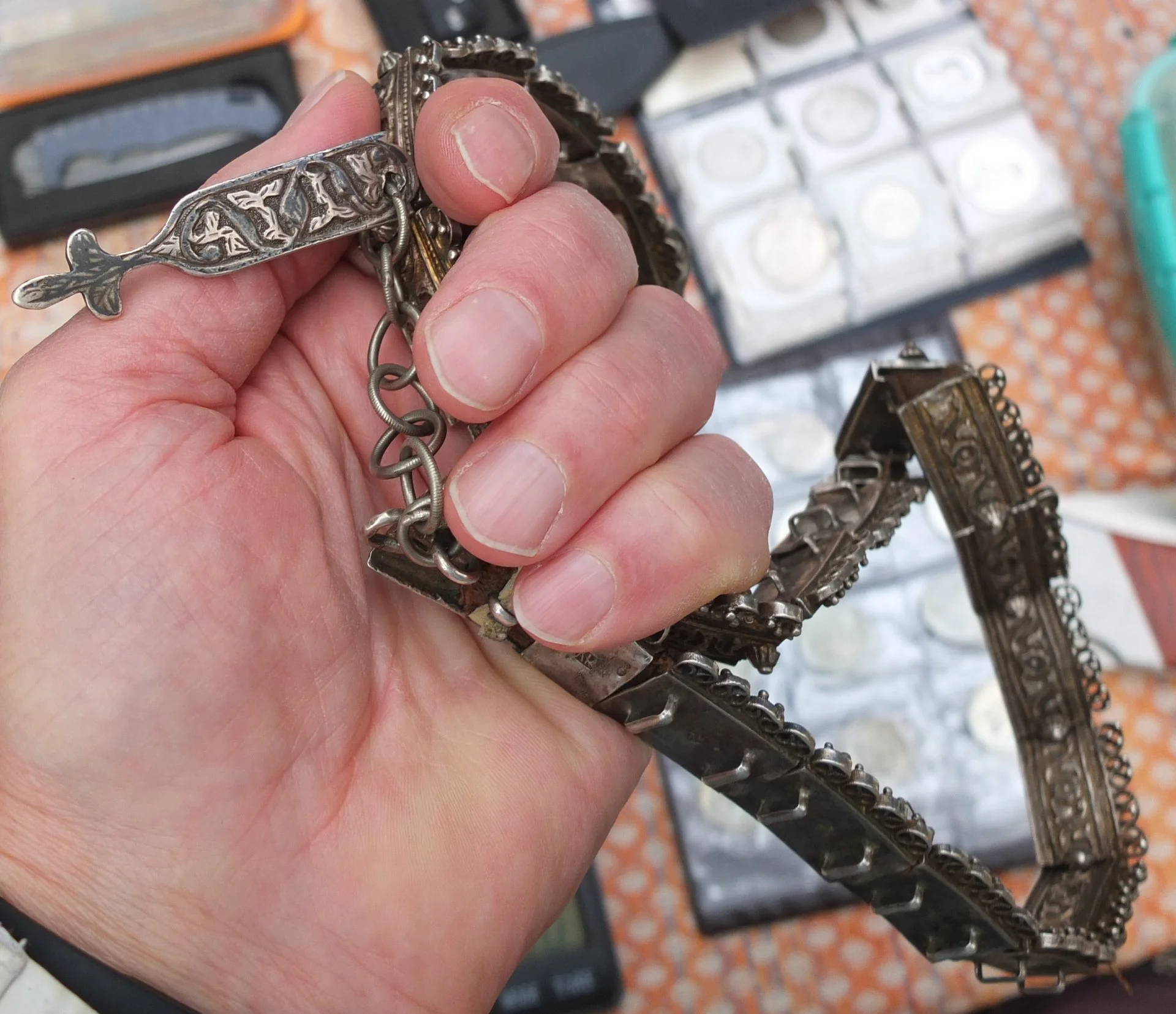 серебряный кавказский пояс, серебро 84 проба, Императорская Россия - миниатюра 6