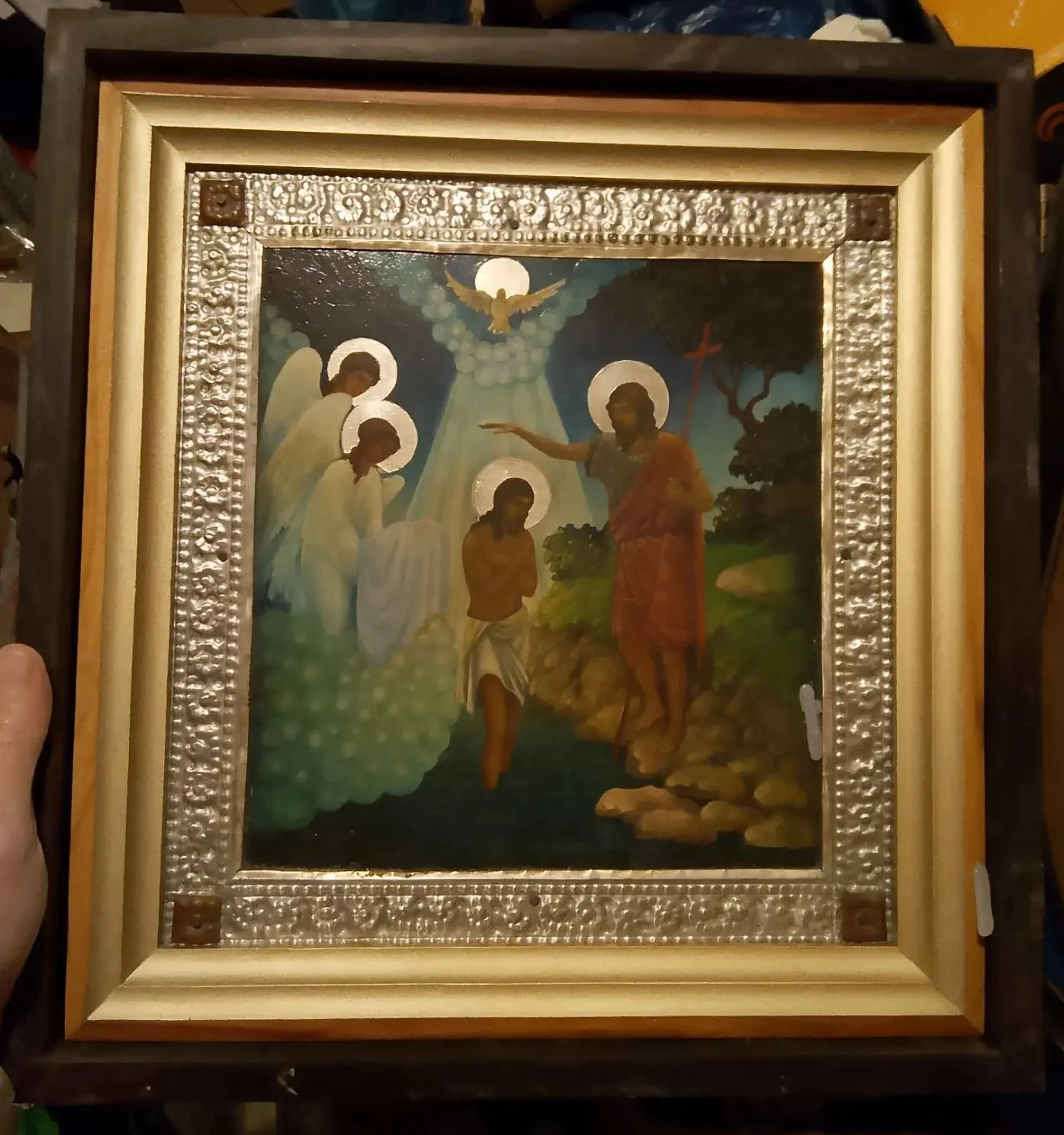 Икона Крещение Господне, Богоявление, большая, старая - миниатюра 4