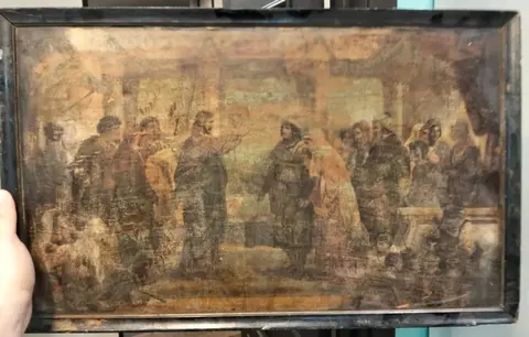Картина Христос в Синагоге, картон, масло, Н. Ге, копия, 19 век