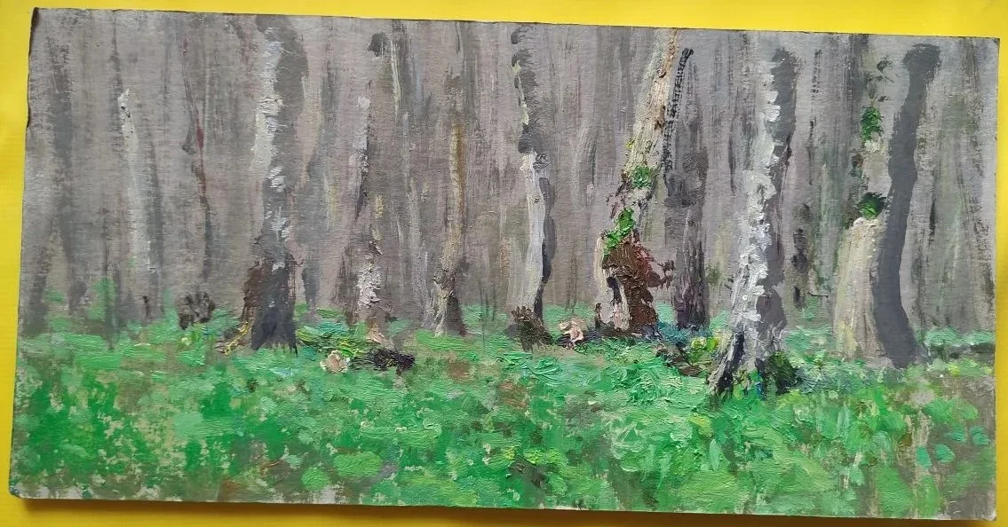 картина Зелень весеннего леса, фанера, масло, НХ - изображение 1