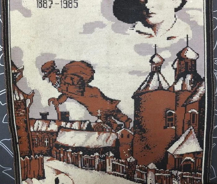 настенный ковёр портрет Марка Шагала с сюжетом из его картины, ручная вязка, в одном экземпляре - миниатюра 4