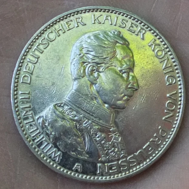 серебряная монета 3 марки, 1914 год