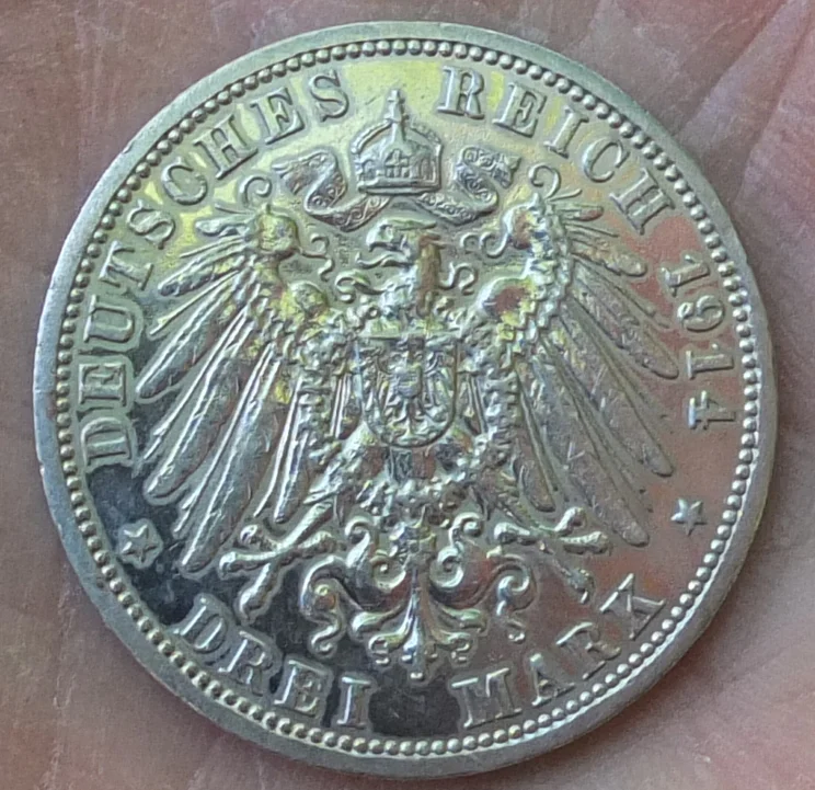серебряная монета 3 марки, 1914 год - миниатюра 2