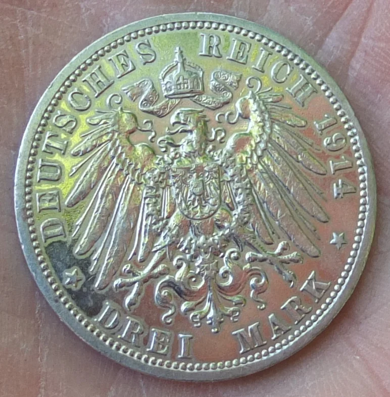 серебряная монета 3 марки, 1914 год - миниатюра 3
