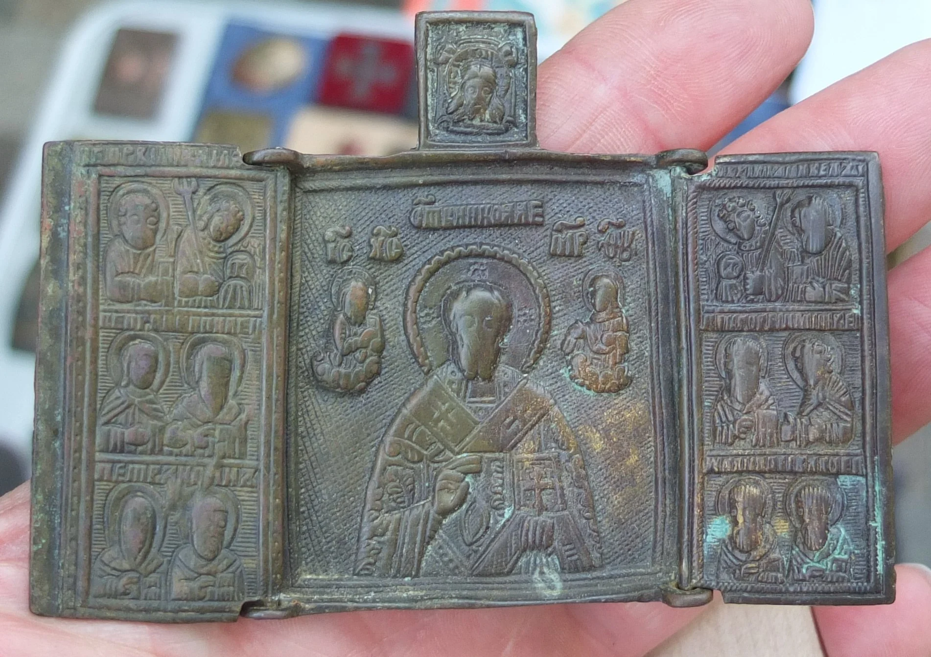 складень походный ( паломнический) Николай Чудотворец с предстоящими, 19 век 6 тр - миниатюра 4
