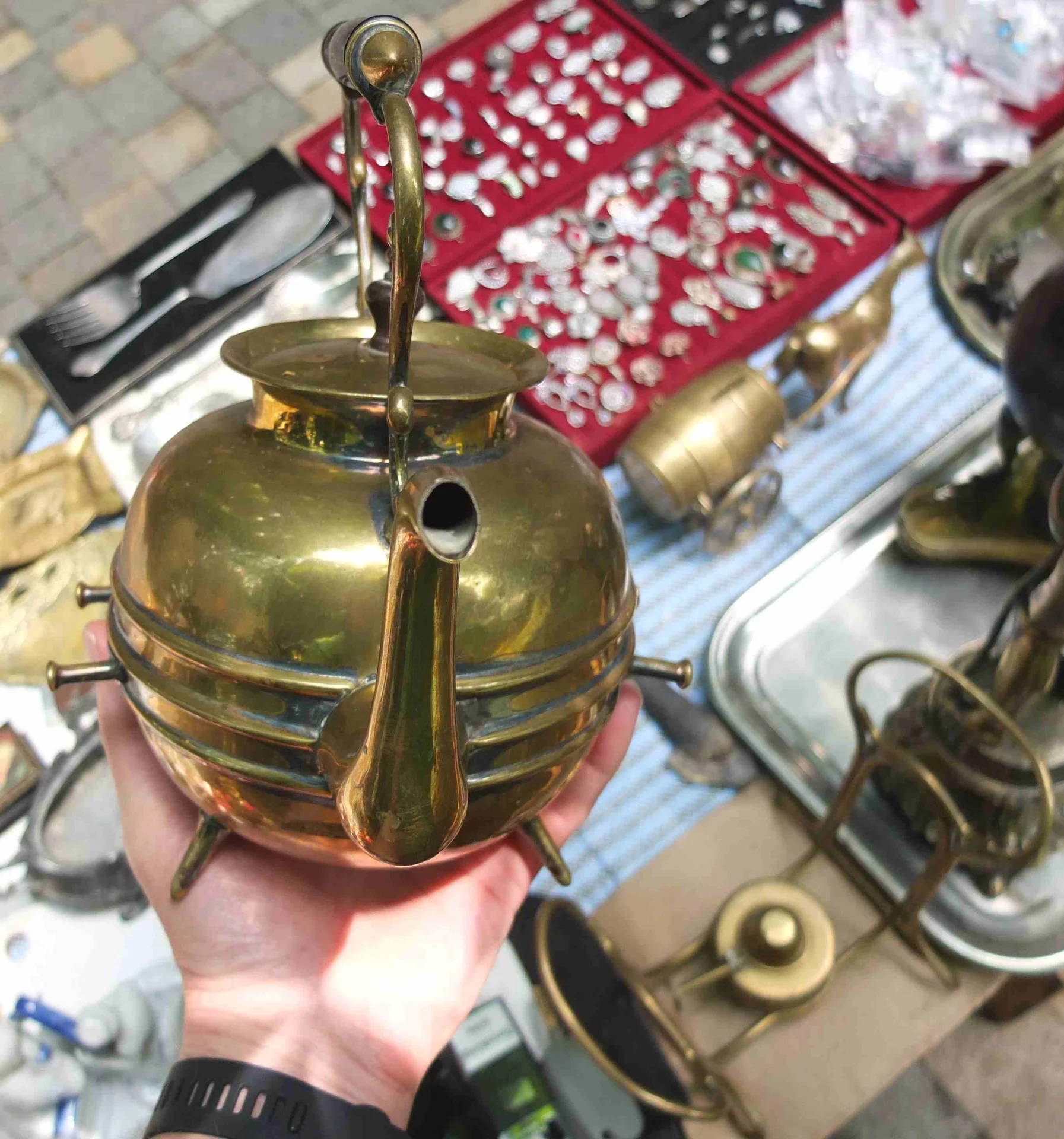 бульотка латунная, старинная, редкая, на 1,5 литра, Европа - миниатюра 8