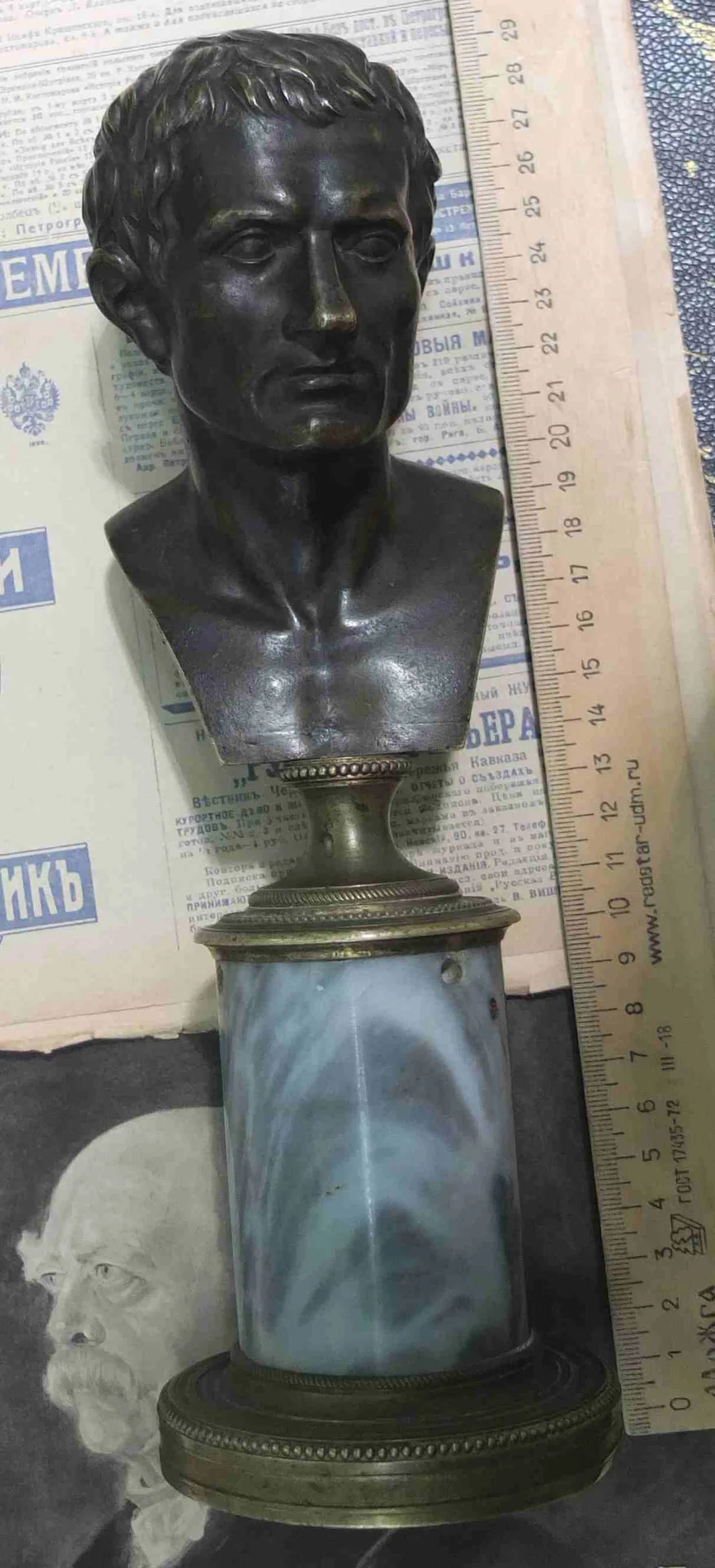 Бронзовый бюст Гай Юлий Цезарь, 19 век - миниатюра 6