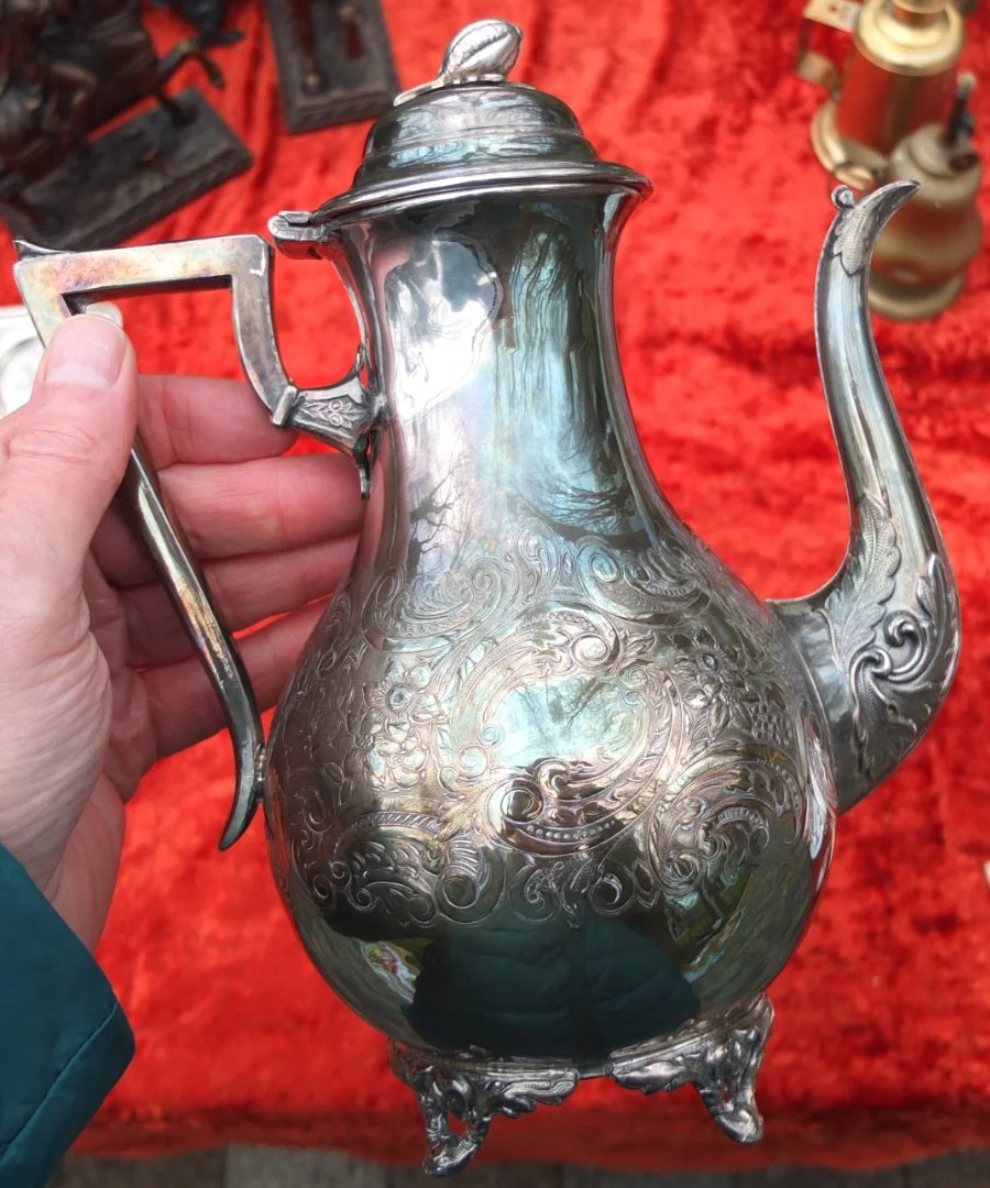 кофейник мельхиор, серебрение, Европа, старый - миниатюра 9