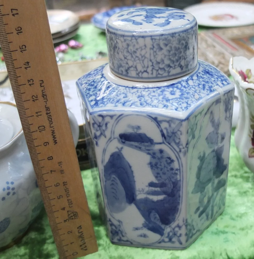 китайская фарфоровая чайница, ручная роспись , старая - изображение 1