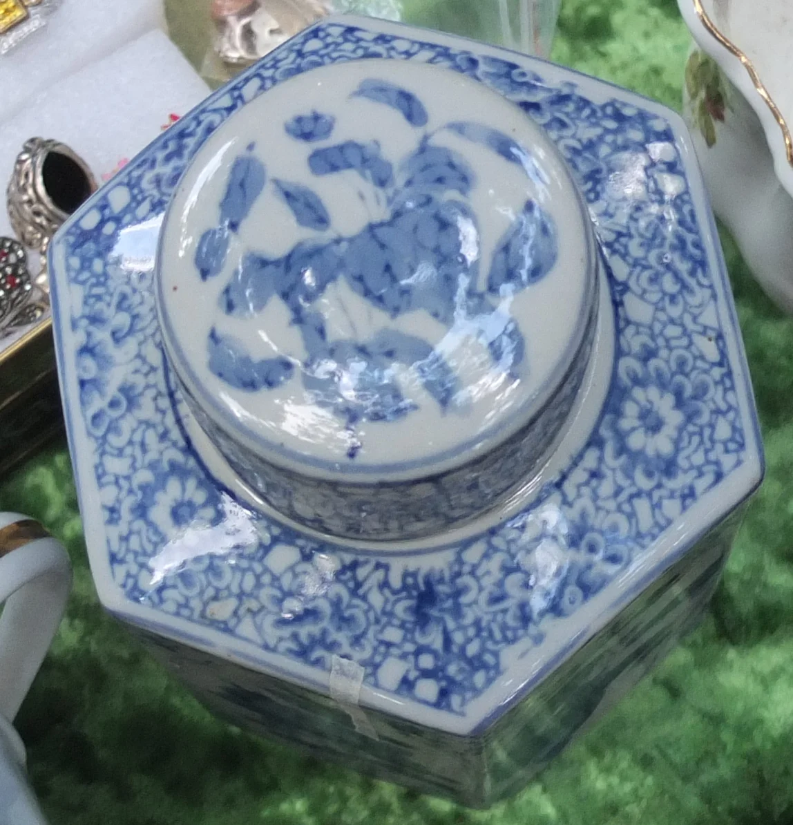 китайская фарфоровая чайница, ручная роспись , старая - миниатюра 2