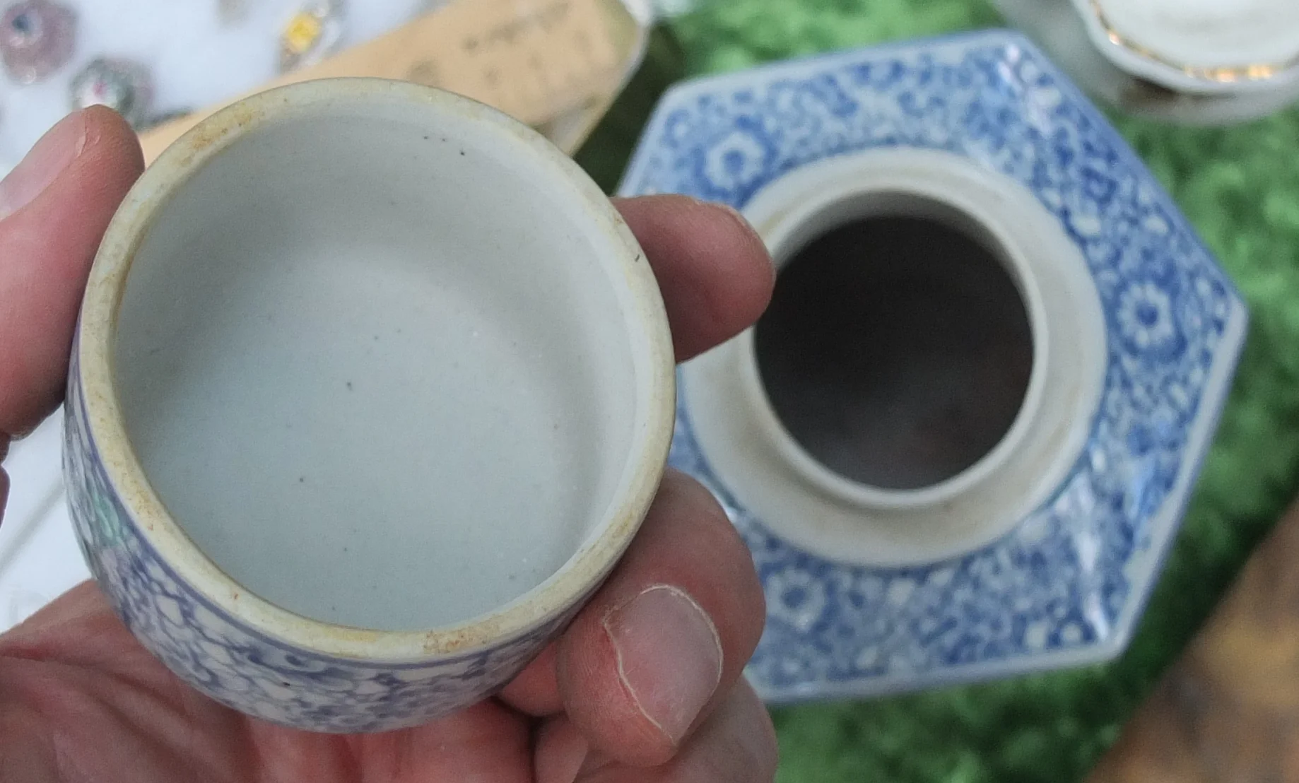 китайская фарфоровая чайница, ручная роспись , старая - миниатюра 3