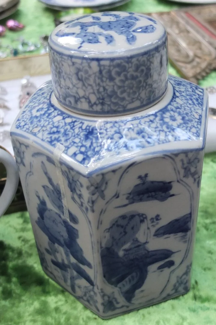 китайская фарфоровая чайница, ручная роспись , старая - миниатюра 5