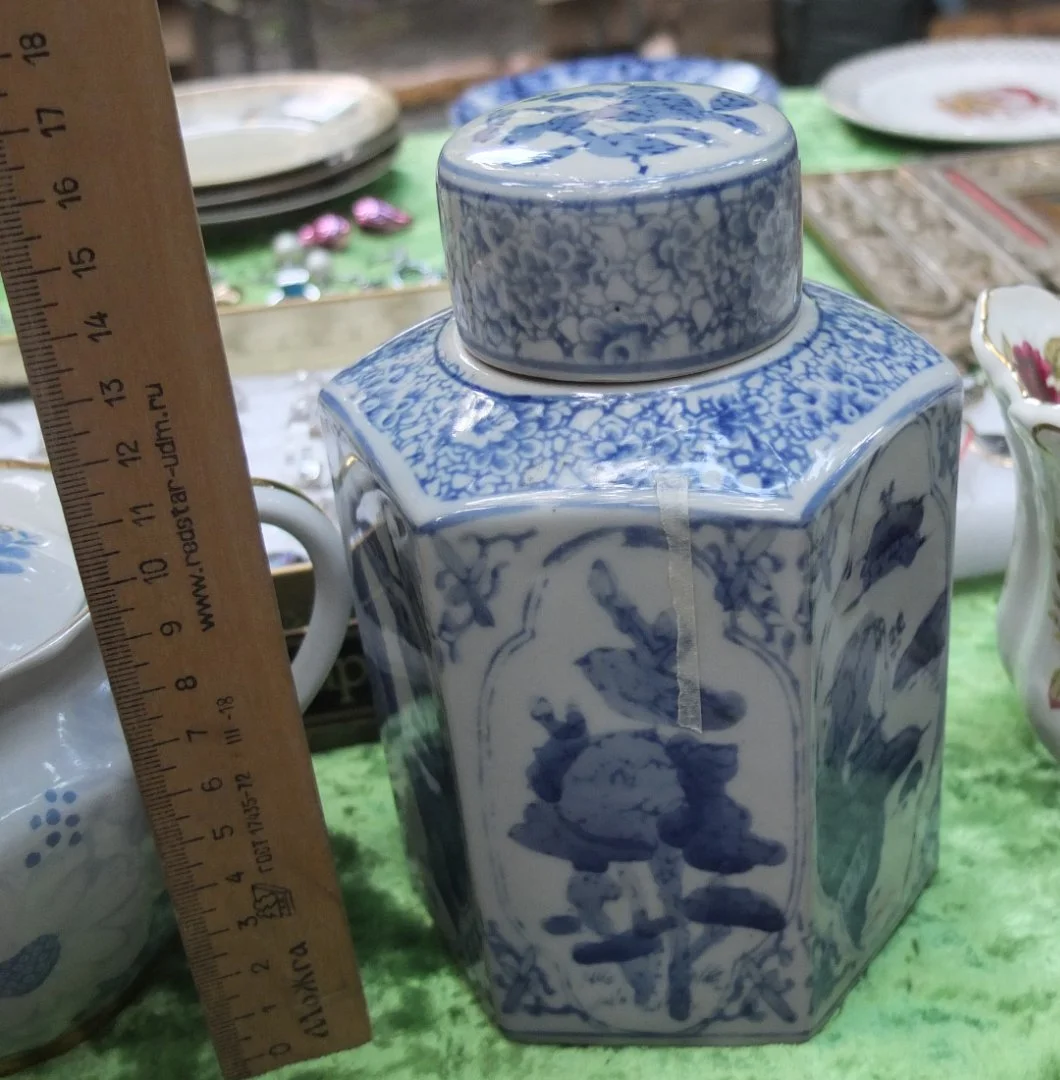 китайская фарфоровая чайница, ручная роспись , старая - миниатюра 6