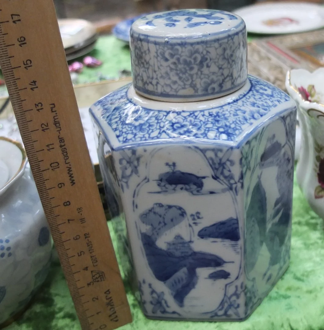 китайская фарфоровая чайница, ручная роспись , старая - миниатюра 7