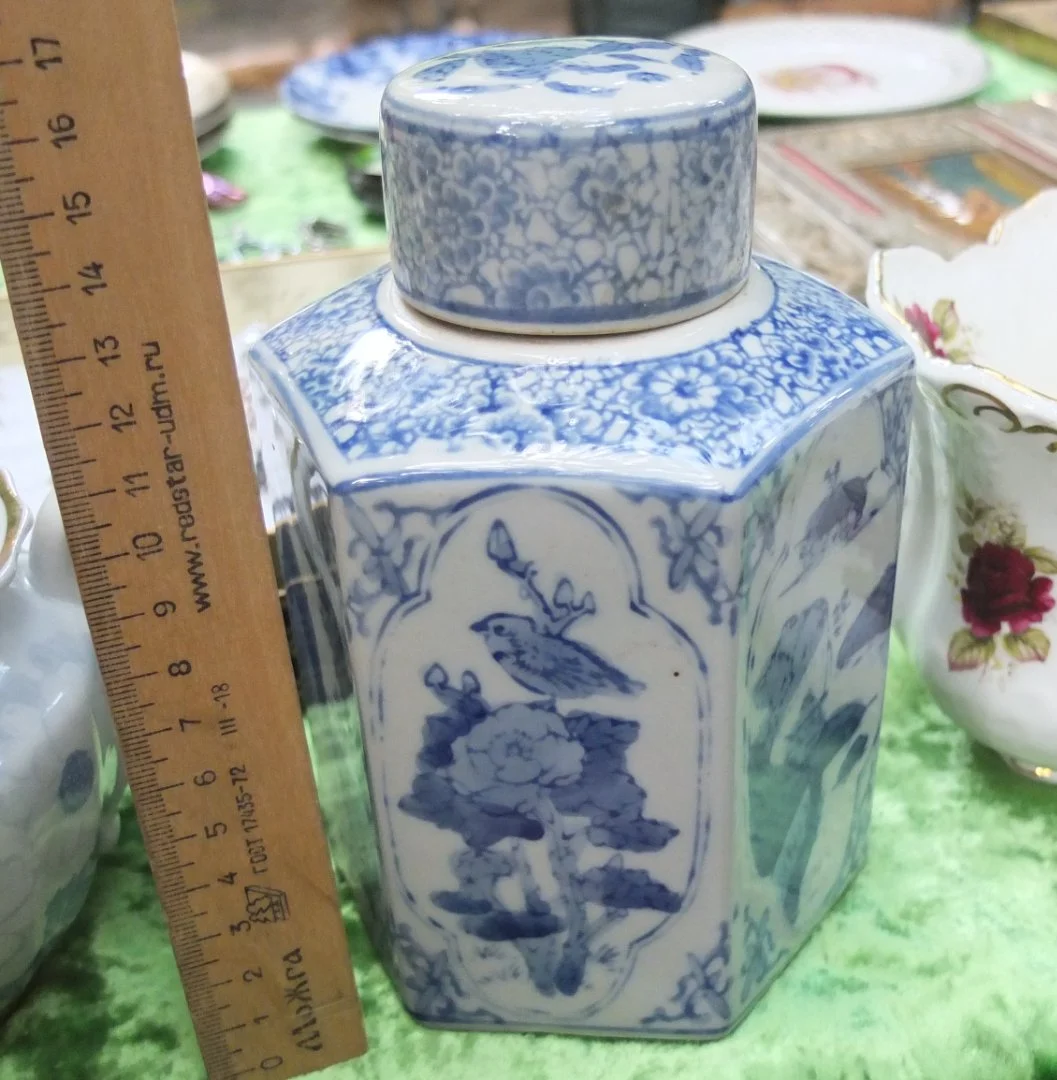 китайская фарфоровая чайница, ручная роспись , старая - миниатюра 8