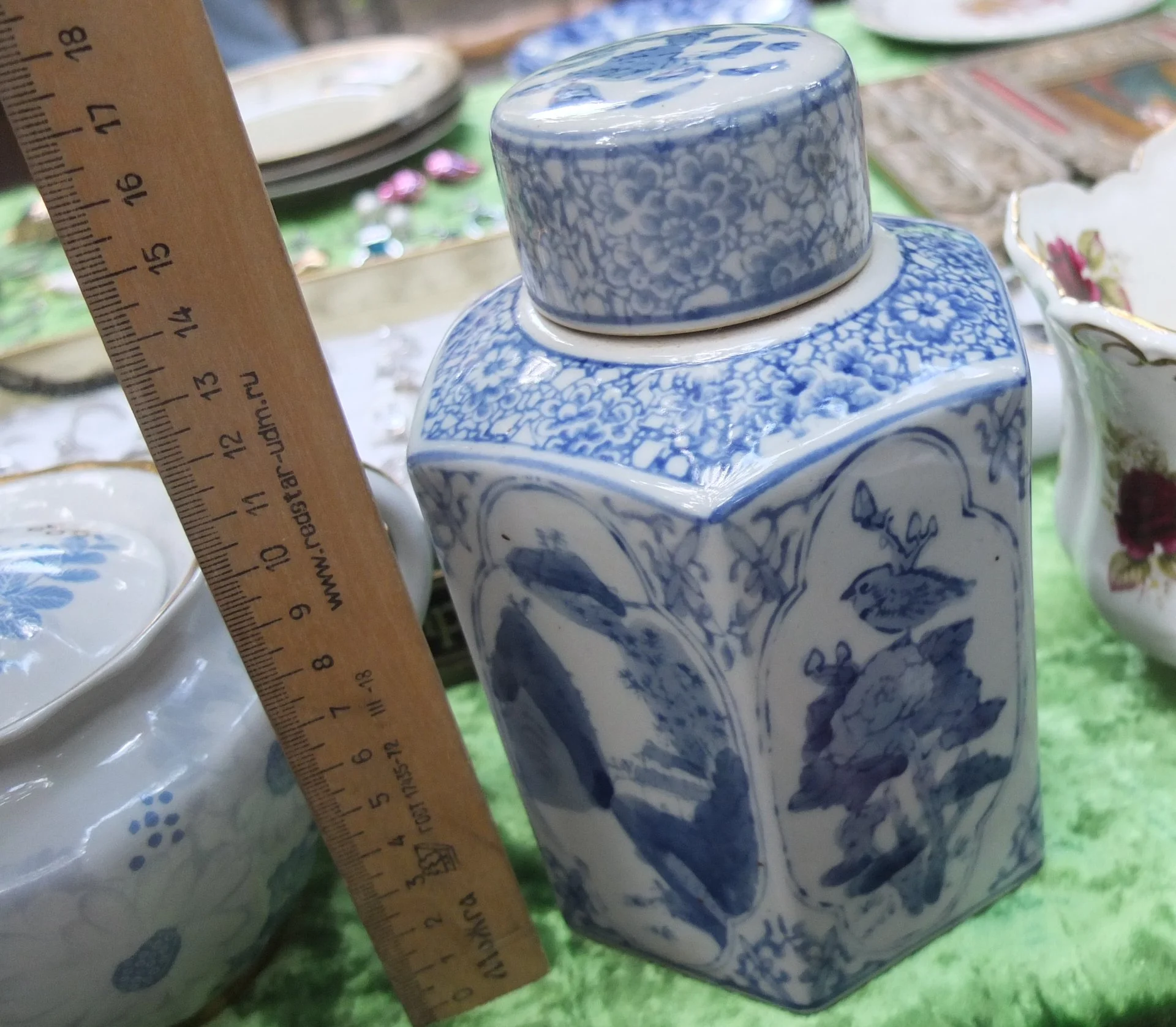 китайская фарфоровая чайница, ручная роспись , старая - миниатюра 9