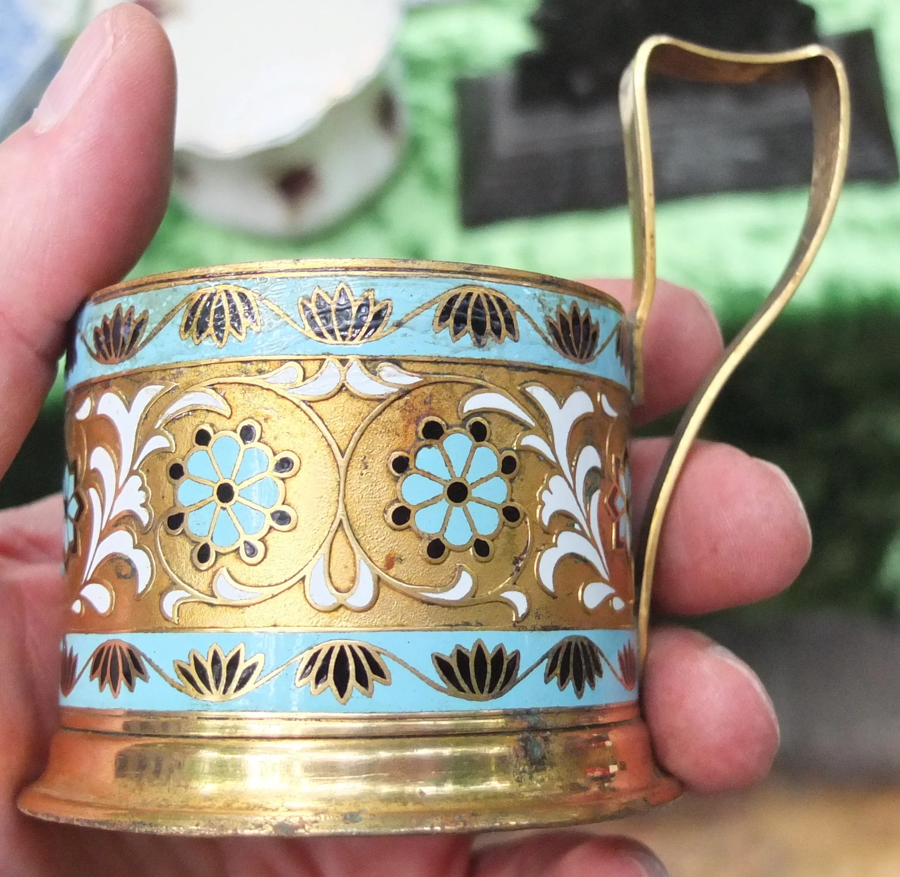 латунный подстаканник в многоцветных эмалях, СССР - изображение 1