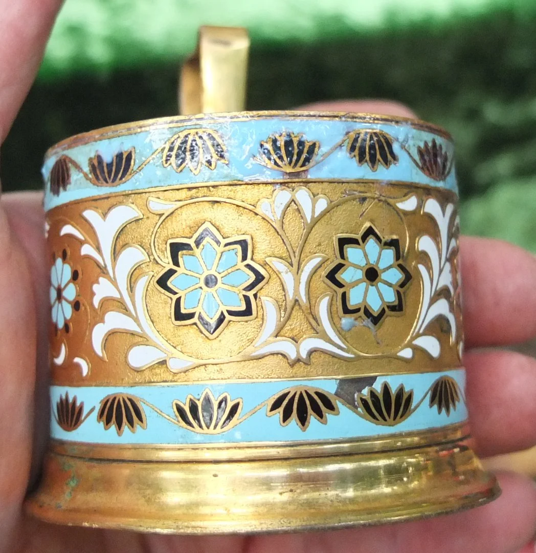 латунный подстаканник в многоцветных эмалях, СССР - миниатюра 4