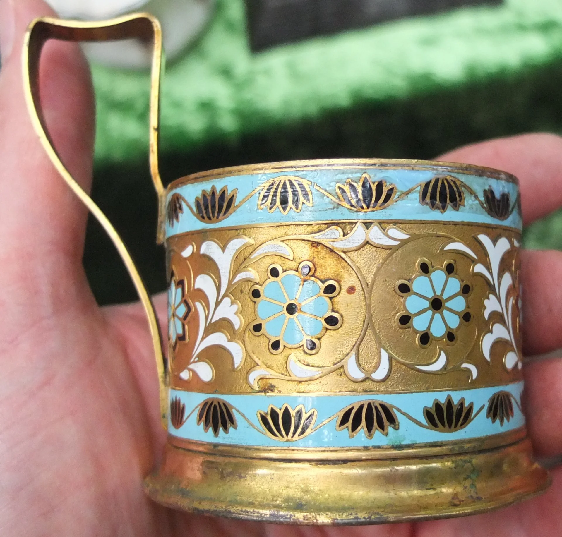 латунный подстаканник в многоцветных эмалях, СССР - миниатюра 9