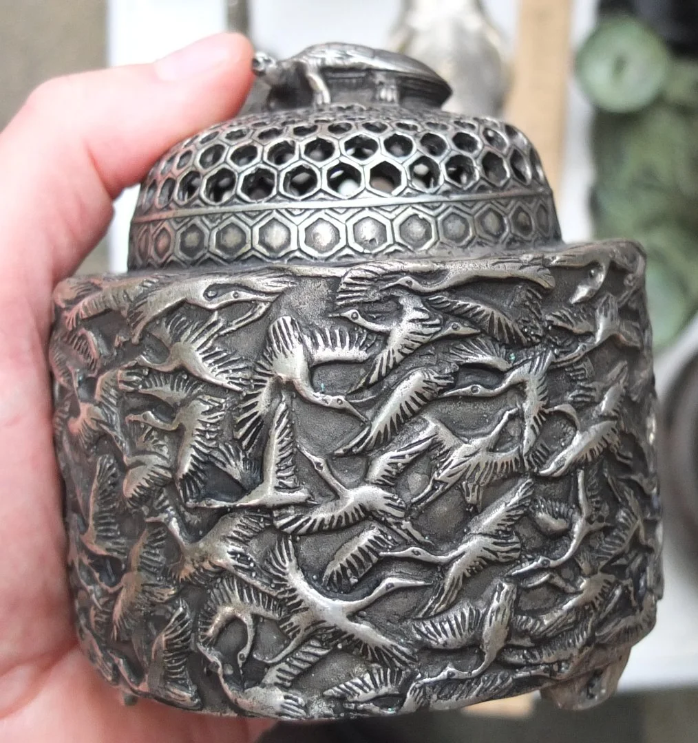 китайская чайница 1000 журавлей ,серебрение, Китай - миниатюра 8