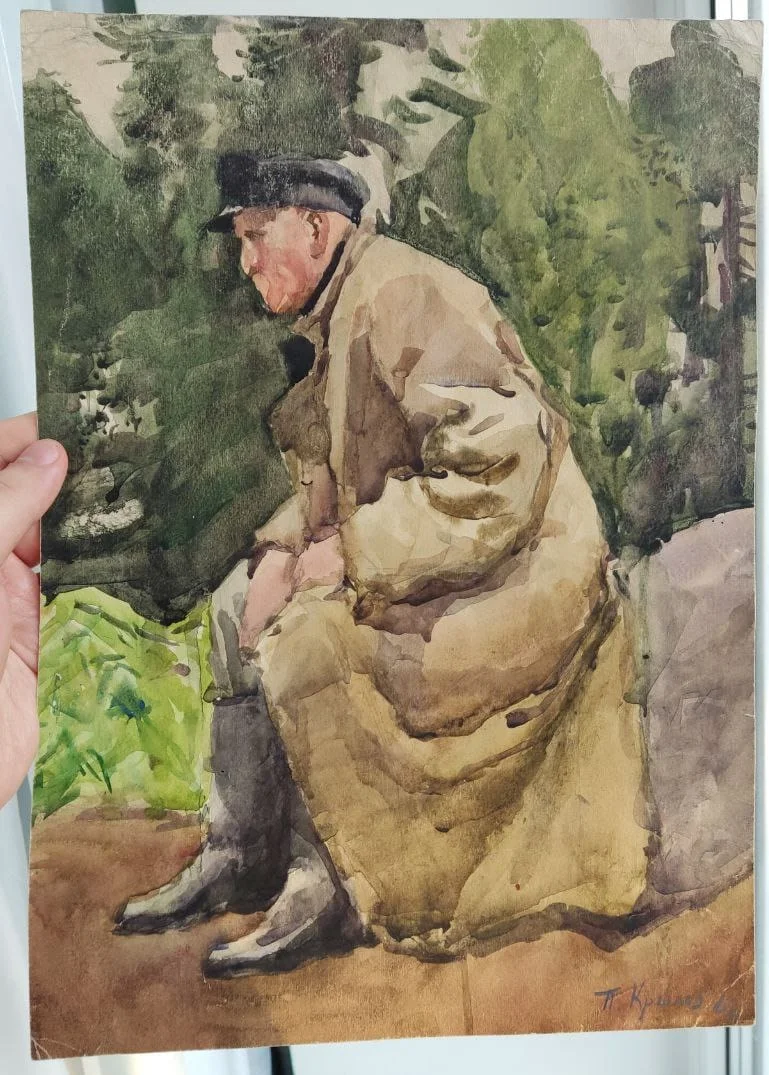 акварель Ветеран, Кукрыниксы, х-к Порфирий Крылов, акварель, 1962 год
